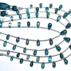 Teal Blue Moss Kyanite Teardrop Beads - 7 Inches - Natural Indicolite Kyanite Smooth Briolette Strand - Size Is 4x7 - 5.5x9 Mm #558