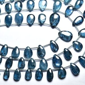 Teal Blue Moss Kyanite Pear Beads - 7 Inches - Natural Amazing Smooth Teal Blue Kyanite Pear Briolettes - Size Is 10x7 - 12x7 Mm #1230