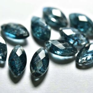 Teal blue Moss Kyanite Briolette Beads - 5 Pcs - Natural Teal Blue Kyanite Side Drilled Faceted Marquise Briolettes- Size is 6x12mm #924