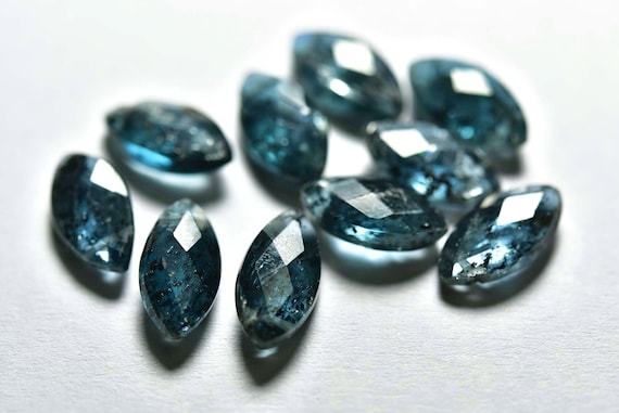 Teal Blue Moss Kyanite Briolette Beads - 5 Pcs - Natural Teal Blue Kyanite Side Drilled Faceted Marquise Briolettes- Size Is 6x12mm #924