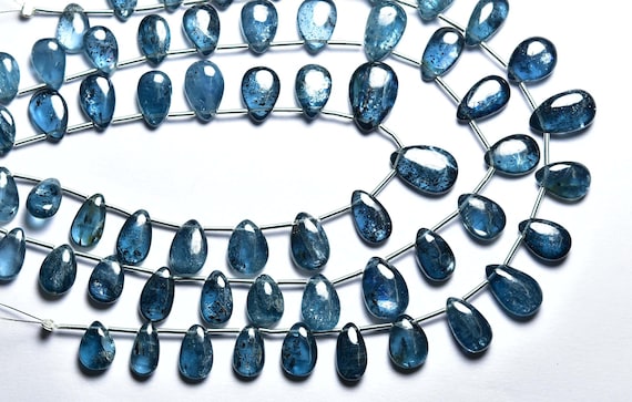 Teal Blue Moss Kyanite Pear Beads - 7 Inches - Natural Amazing Smooth Teal Blue Kyanite Pear Briolettes - Size Is 10x7 - 12x7 Mm #1230