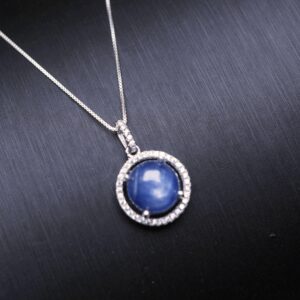 Blue Kyanite Necklace - Sterling Silver Kyanite Jewelry, Blue Kyanite Pendant - Round Crown Necklace 1111