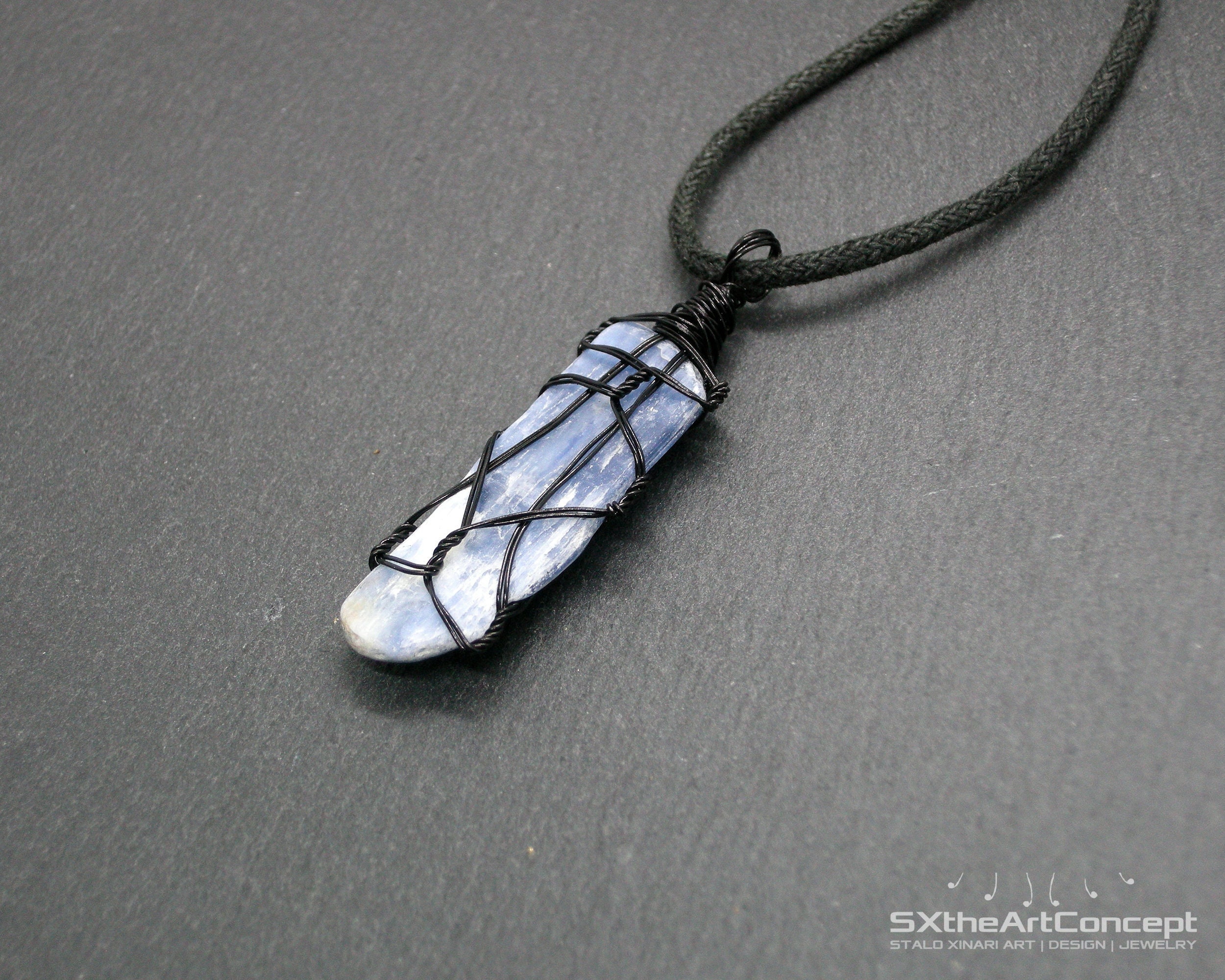 Blue Kyanite Pendant: Wire Wrapped Calming Gemstone Amulet Necklace, Crystal Boho Jewelry