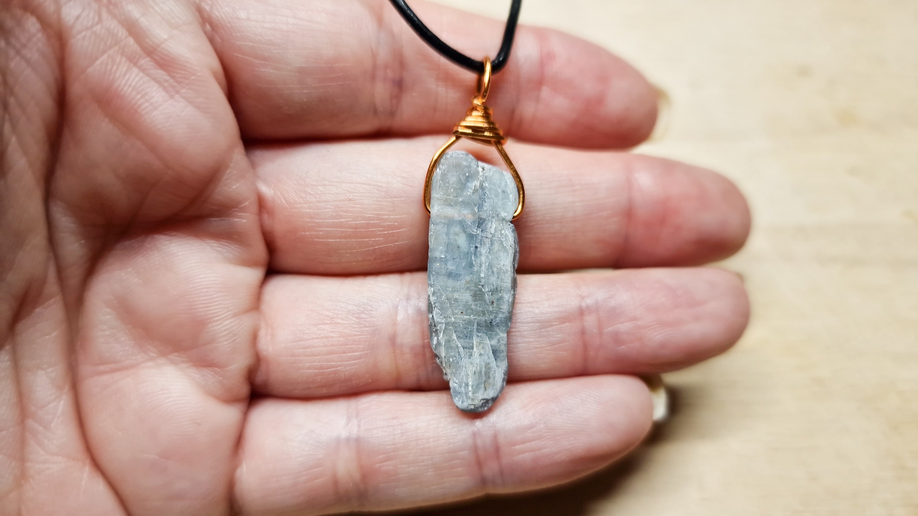 Copper Mens Blue Raw Kyanite Pendant. Reiki Jewelry Uk. Unisex Wire Wrapped Pendant