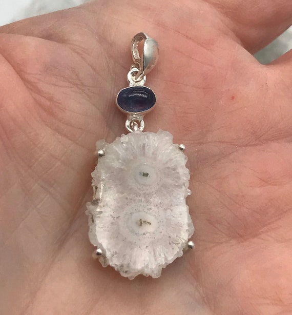 Geode Solar Slice And Kyanite Pendant