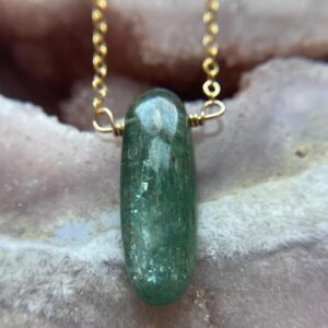 Green Kyanite Pendant Necklace: Raw Gemstone, Gold Filled Chain
