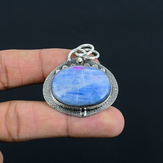 Handmade Kyanite Pendant: Antique Sterling Silver Jewelry
