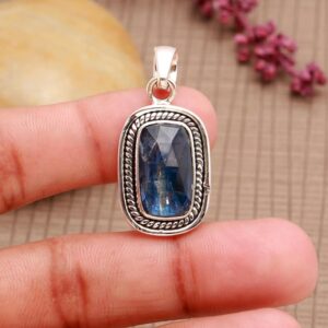 Handmade Kyanite Pendant: Cushion Cut Sterling Silver Necklace