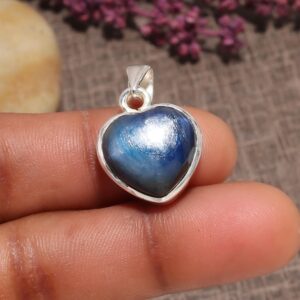Handmade Kyanite Heart Pendant: 925 Sterling Silver Necklace, September Birthstone