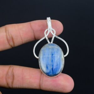Handmade Kyanite Pendant: Oval Gemstone, 925 Sterling Silver