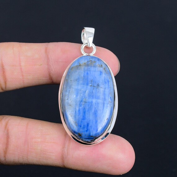 Handmade Kyanite Pendant: Oval Gemstone, 925 Sterling Silver