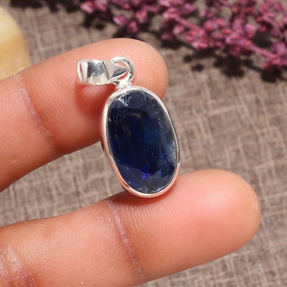 Handmade Kyanite Pendant: Oval Sterling Silver Necklace, September Birthstone