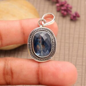Handmade Kyanite Sterling Silver Pendant: Oval Gemstone