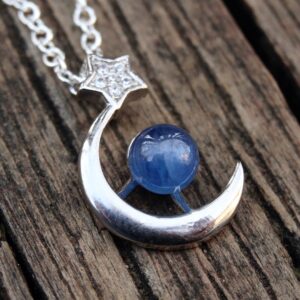 Kyanite Moon & Star Necklace: Sterling Silver Celestial Pendant