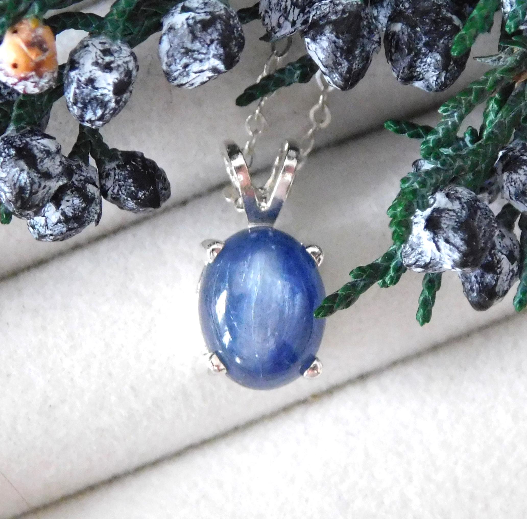 Natural Kyanite 10x8mm Pendant Necklace: Sterling Silver, Mystical Gemstone