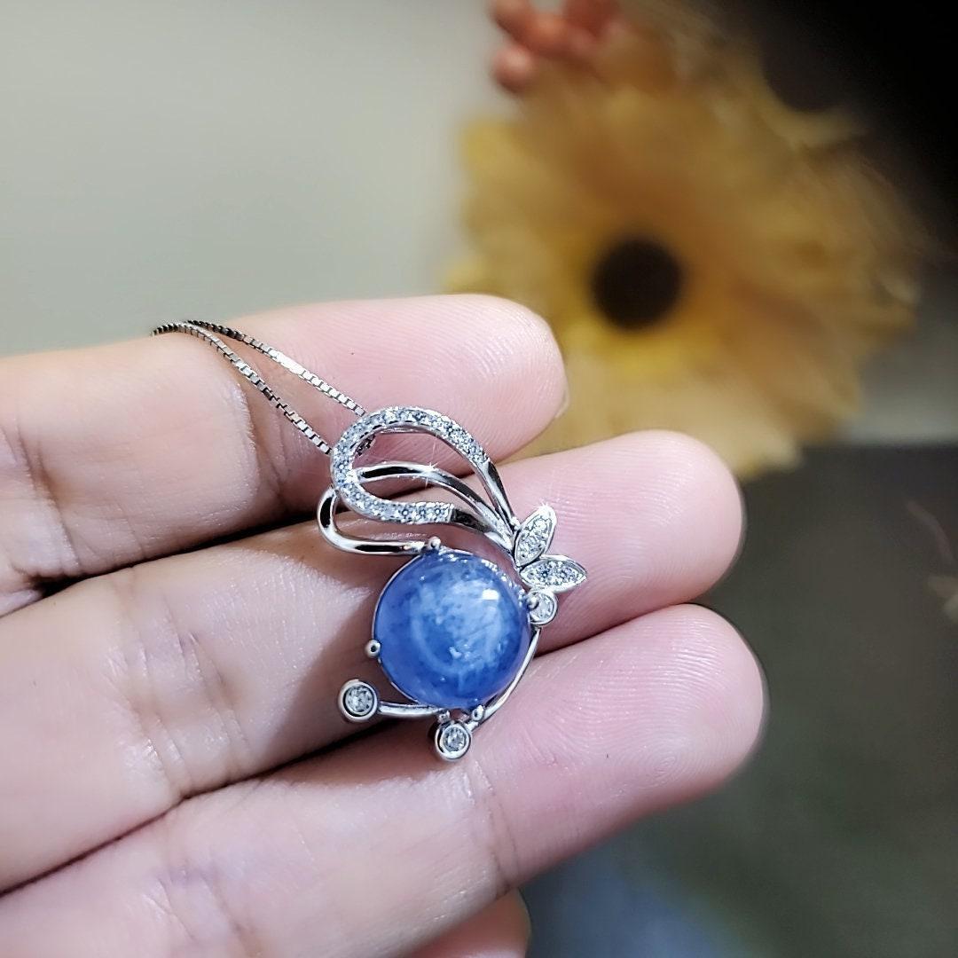 Natural Kyanite Necklace Butterfly Pendant Sterling Silver Chain Genuine Kyanite