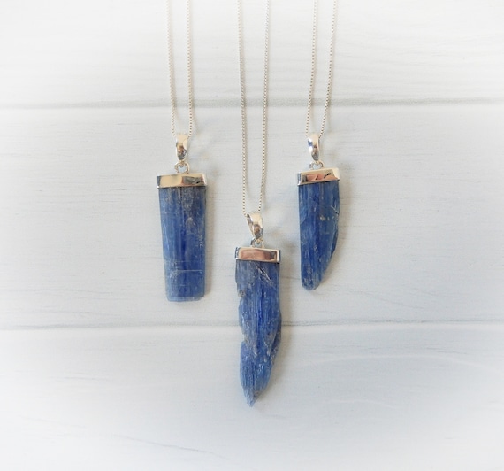 Kyanite Necklace Sterling Silver • Raw Blue Kyanite Necklace • Healing Crystal •, Natural Blue Kyanite Pendant • Gift For Crystal Lover