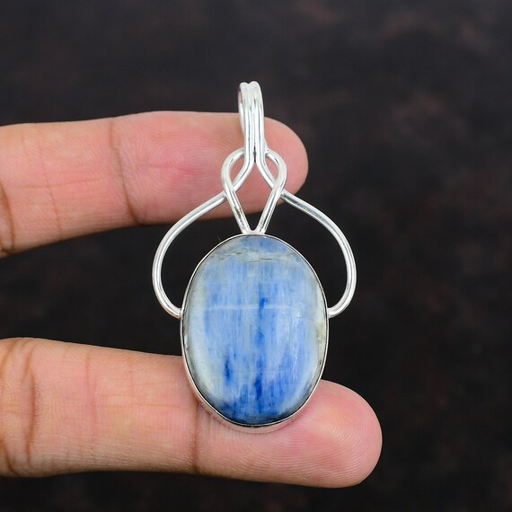 Oval Kyanite Pendant: Handmade 925 Sterling Silver Gemstone Jewelry