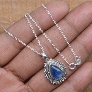 Kyanite Pear Pendant: 925 Sterling Silver, Handmade Jewelry