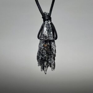 Raw Black Kyanite Pendant Necklace: Handmade Crystal Cord Necklace