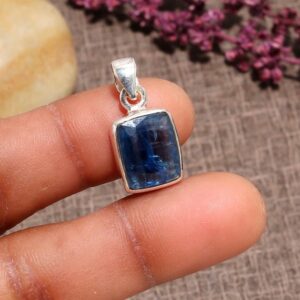 Kyanite Pendant, Sterling Silver Rectangle Necklace, Handmade Jewelry