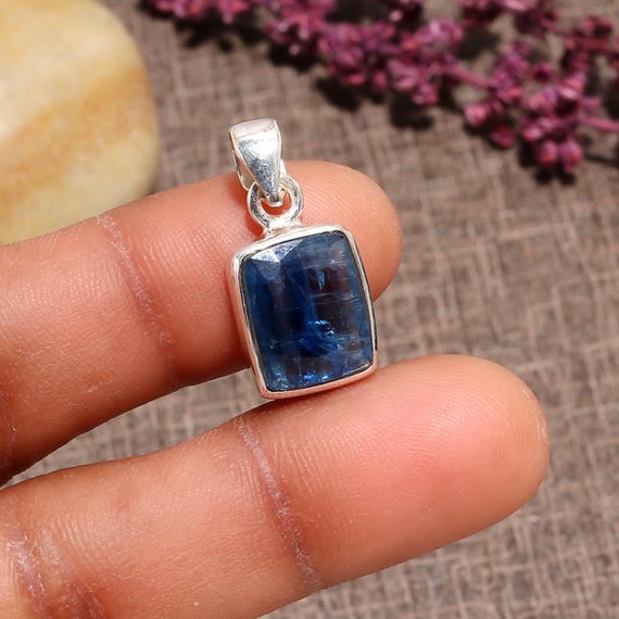 Kyanite Pendant, Sterling Silver Rectangle Necklace, Handmade Jewelry
