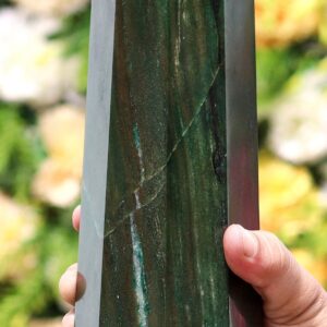 Green Kyanite Crystal Obelisk: 8 Faceted Healing Tower, 260mm