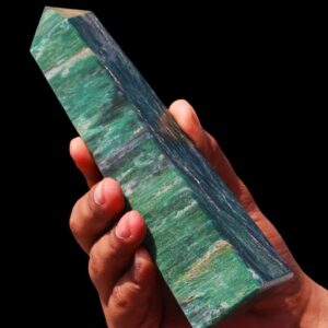 Green Kyanite Crystal Obelisk: 160MM Faceted Healing Tower