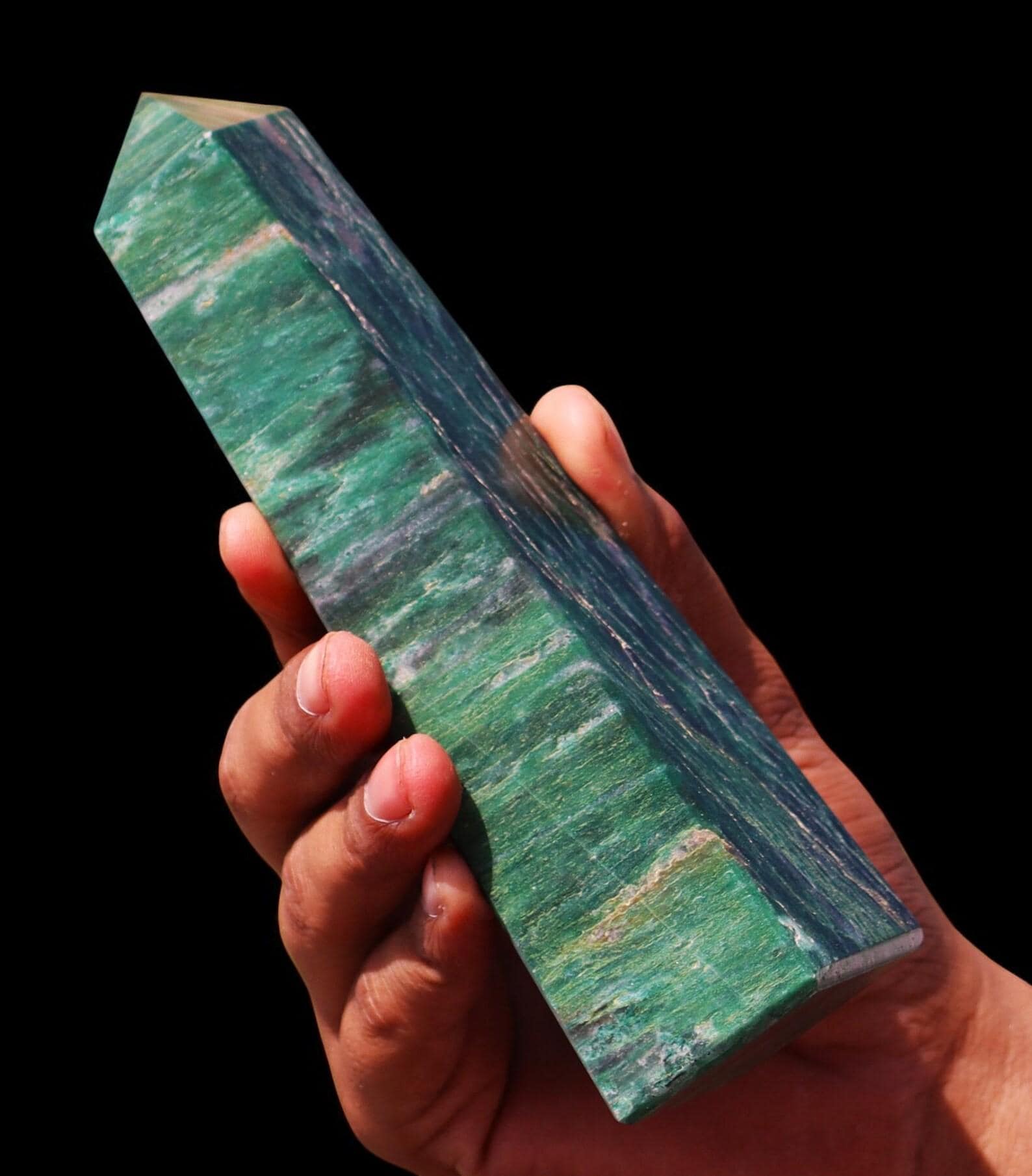 Green Kyanite Crystal Obelisk: 160mm Faceted Healing Tower