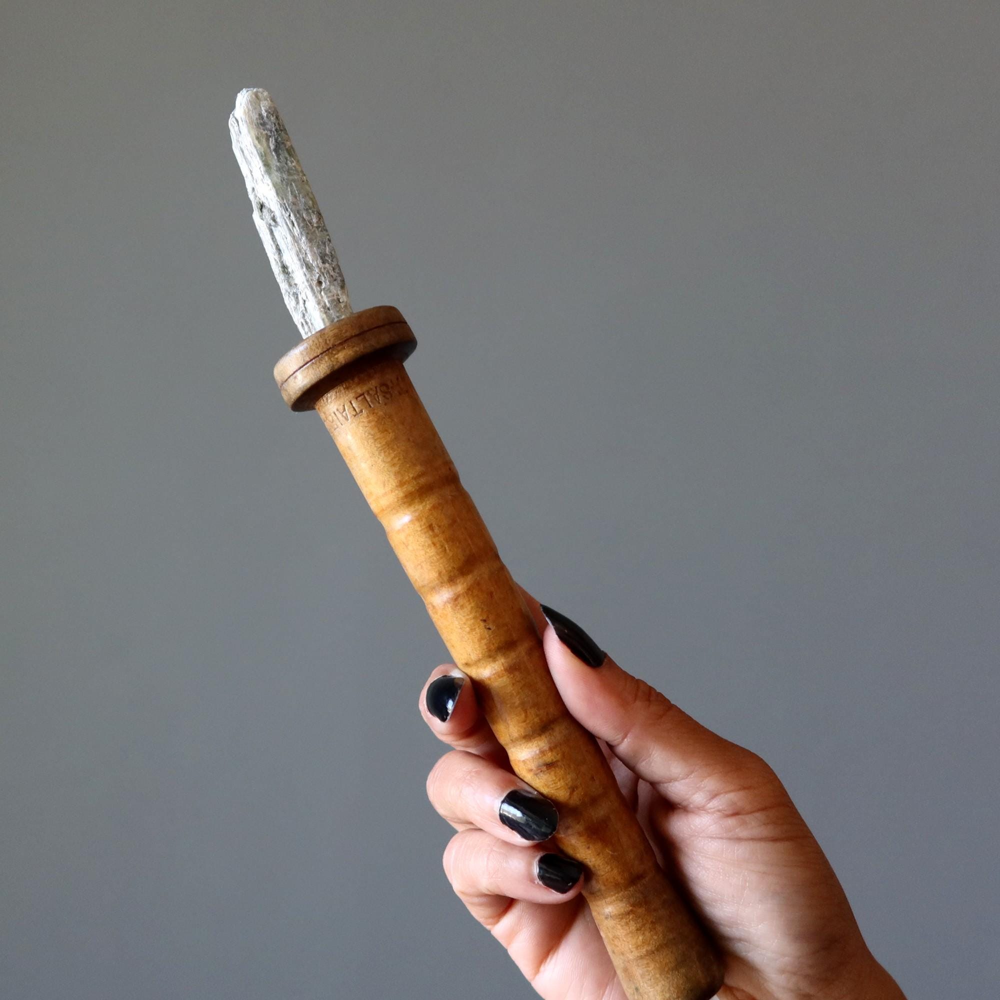 Kyanite Raw Crystal Wand Blue Gem In Vintage Wood