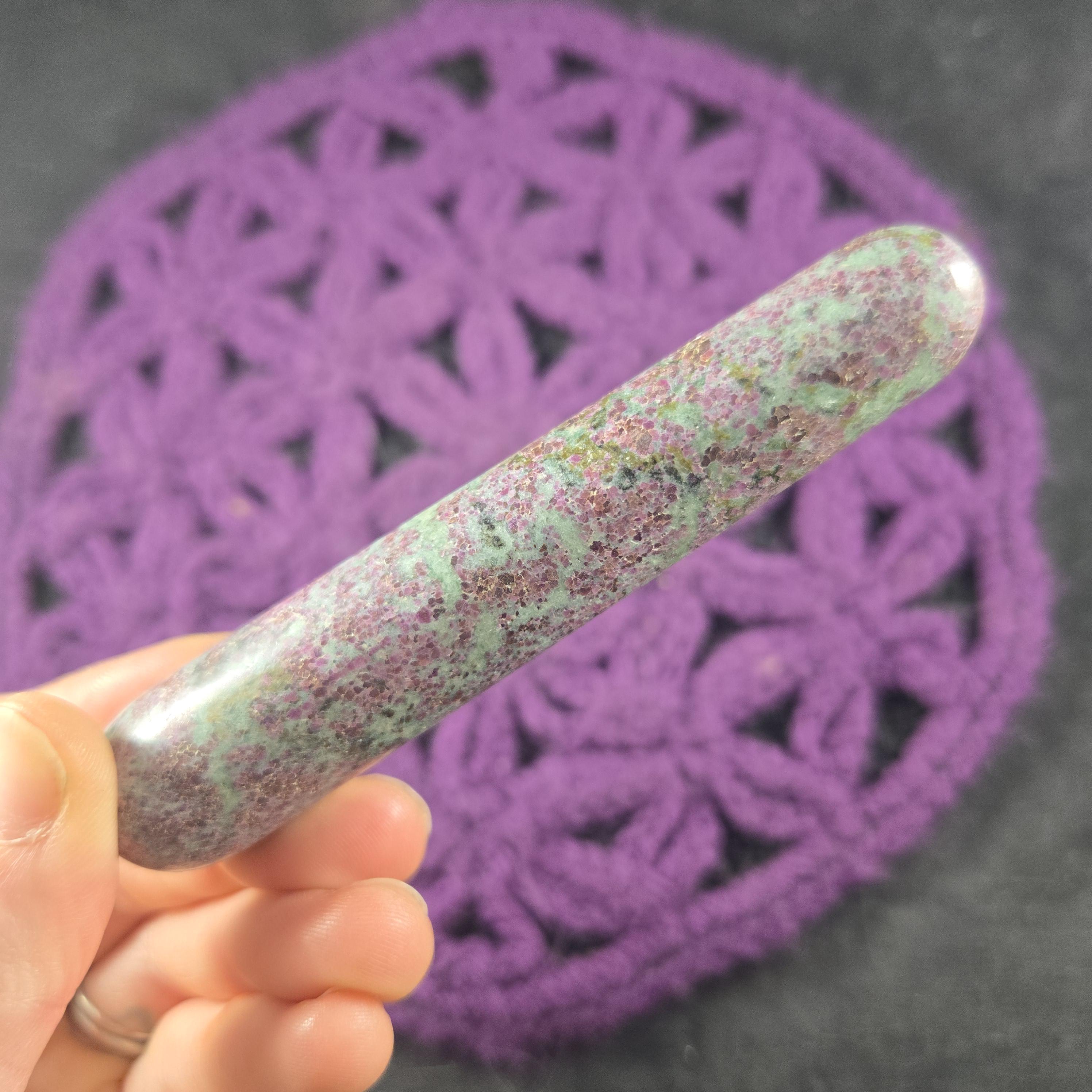 Ruby And Kyanite In Fuchsite Polished Wand Rounded Crystal Magick Altar Tool Massage