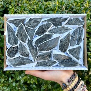 Black Kyanite Crystal Cluster Flat: Rough Natural Healing Stones