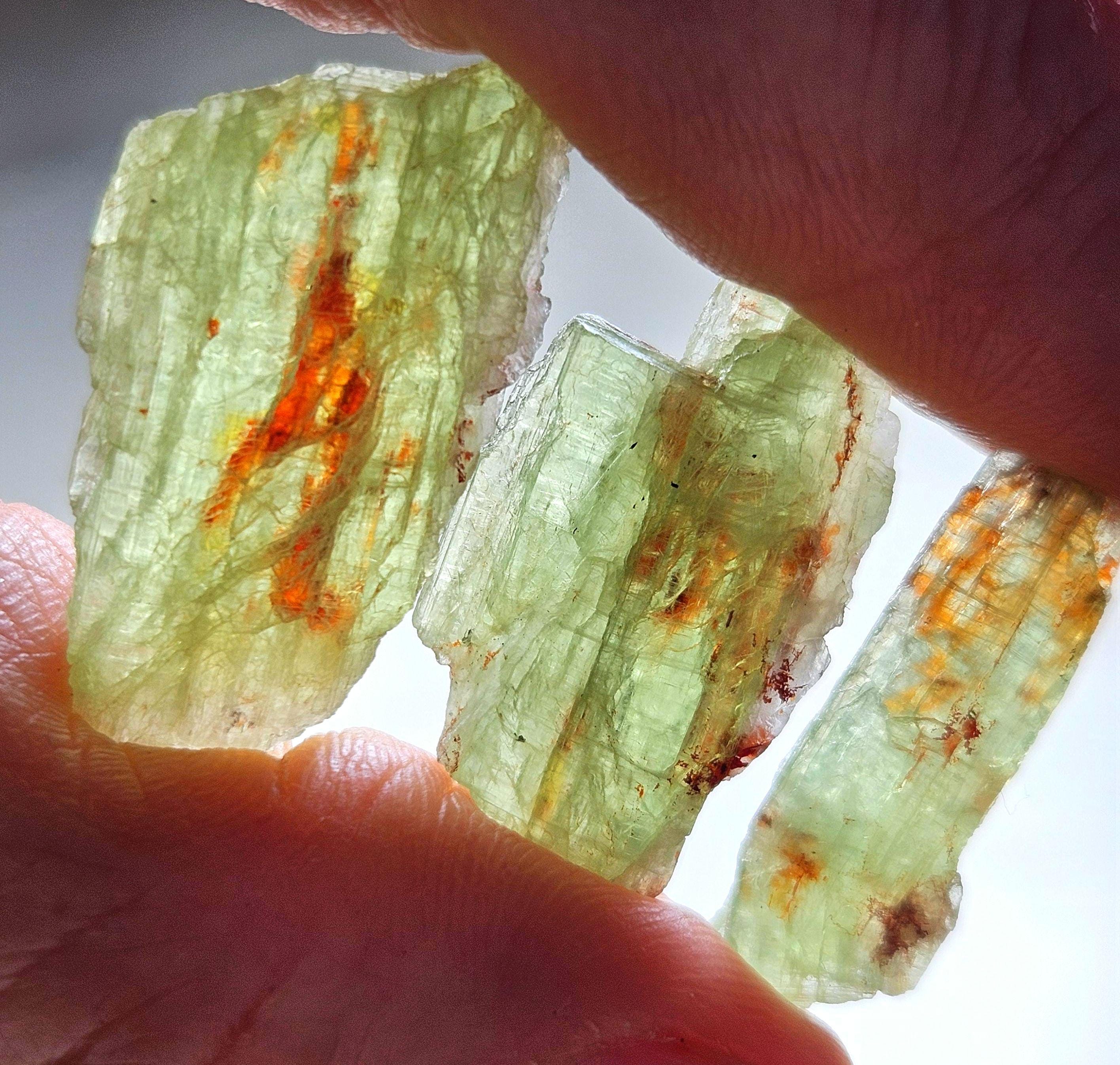 Rare Bicolor Kyanite Crystal: Green & Orange Raw Stone