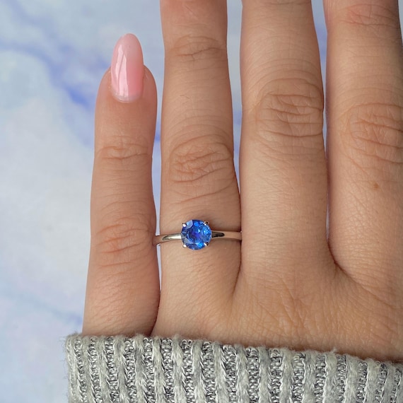 Kyanite Ring / 925 Sterling Silver / Rhodium Vermeil / Healing Gemstone / Promise Ring / Gifts For Her/ Round Cut / Dainty Ring Kyn-sr-236.