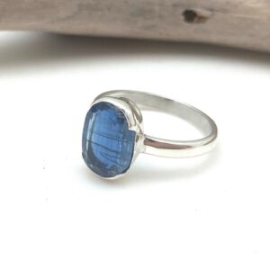 Blue Kyanite Ring, Natural Faceted Sterling Silver, Size 7