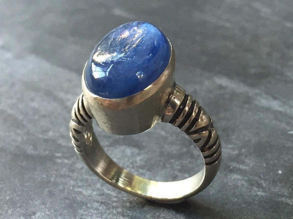 Kyanite Ring, Blue Kyanite, Natural Kyanite, Tribal Ring, African Kyanite, Large Ring, Vintage Ring, Solid Silver Ring, Pure Silver, Kyanite