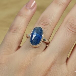 Blue Kyanite Ring: Oval Gemstone, 925 Sterling Silver, Handmade