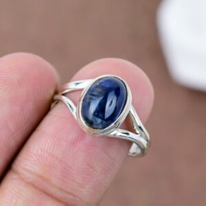 Kyanite Gemstone Ring: Oval Blue Sterling Silver Statement Jewelry
