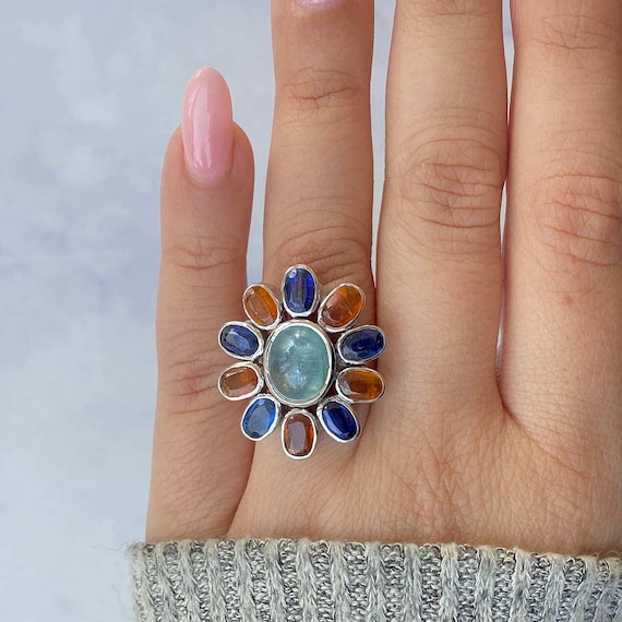 Green Kyanite / Kyanite Adjustable Ring / 925 Sterling Silver Ring / Healing Gemstone / Gifts For Her / Oval Cab / Dainty Ring Kyn-ccr-47-g.