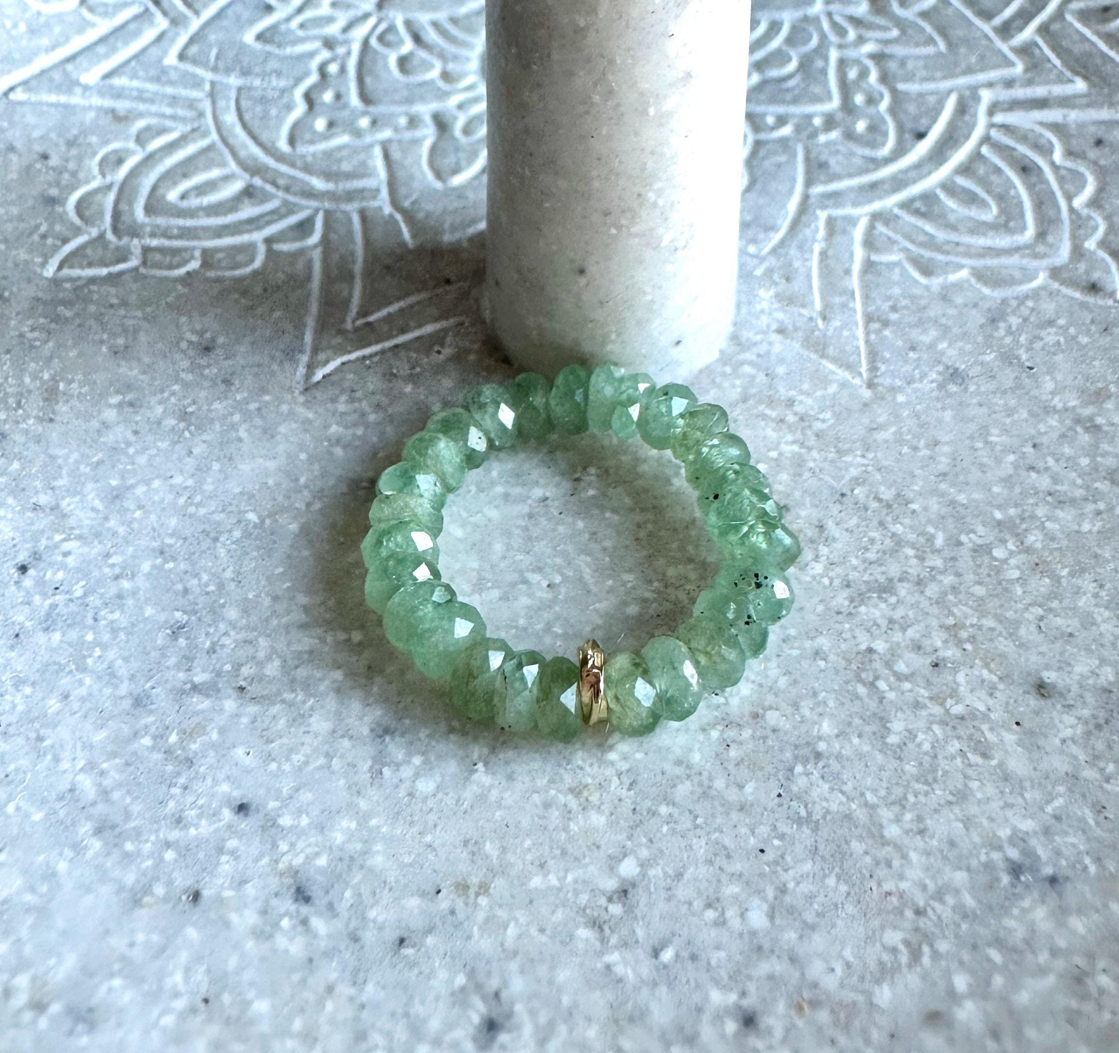 Green Kyanite Elastic Stretch Beaded Ring, Handmade Stacking Ring