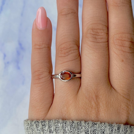 Orange Kyanite Ring / 925 Sterling Silver / Rhodium Vermeil / Healing Gemstone / Gifts For Her / Oval Cut / Dainty Ring Kyn-sr-4026-o.