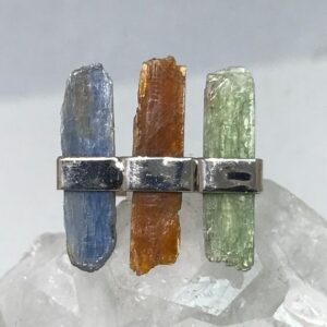 Rough Green, Orange, and Blue Kyanite Ring Size 5 1/2