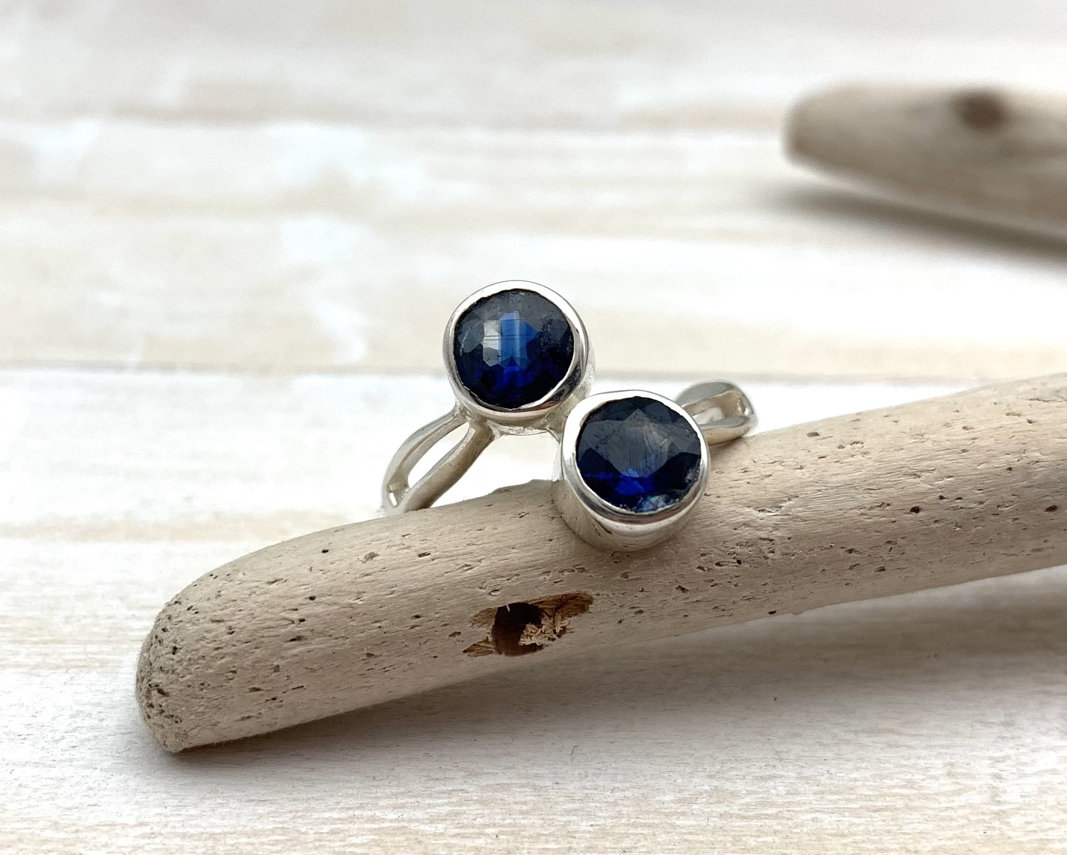 Kyanite Sterling Silver Ring, Faceted Blue Gemstone, Size 7