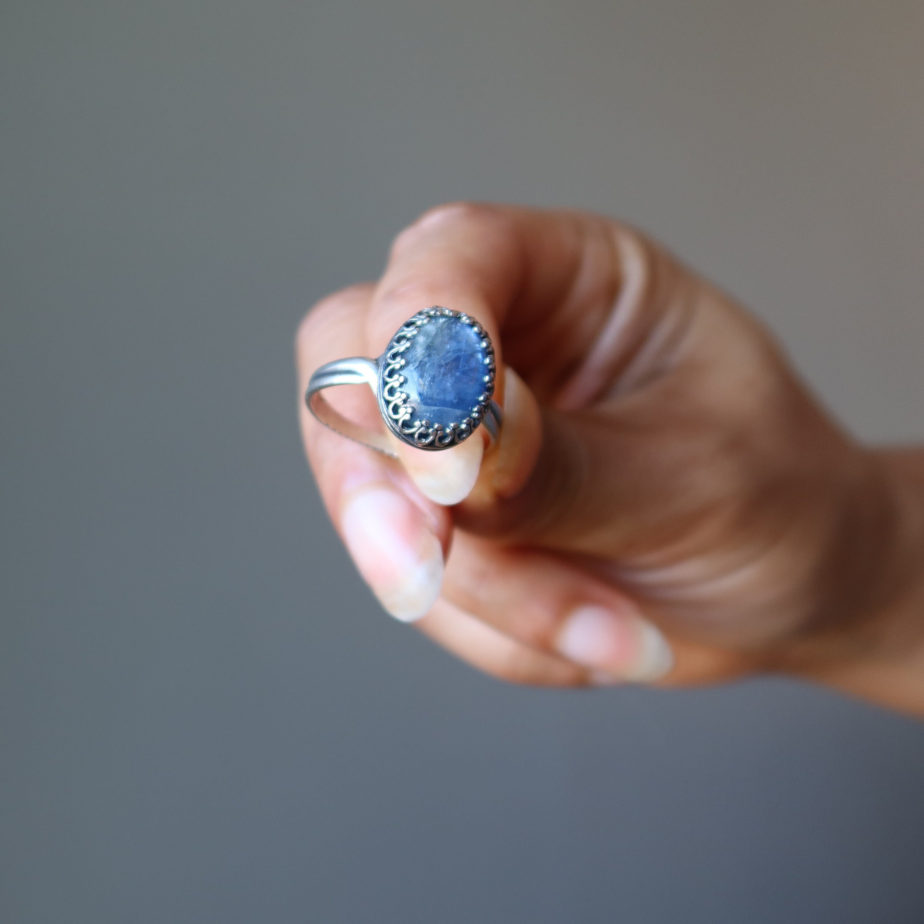 Kyanite Sterling Silver Ring, Blue Royalty Gemstone Oval Adjustable