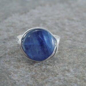 Kyanite Sterling Silver Wire Wrapped Bead Ring