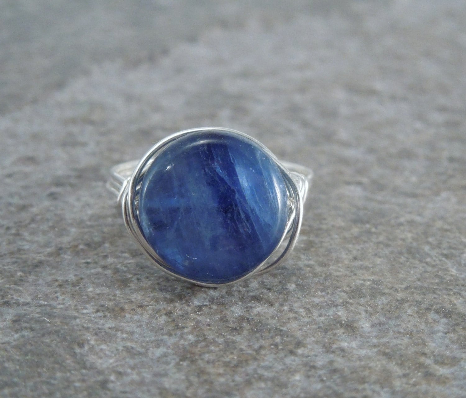 Kyanite Sterling Silver Wire Wrapped Bead Ring