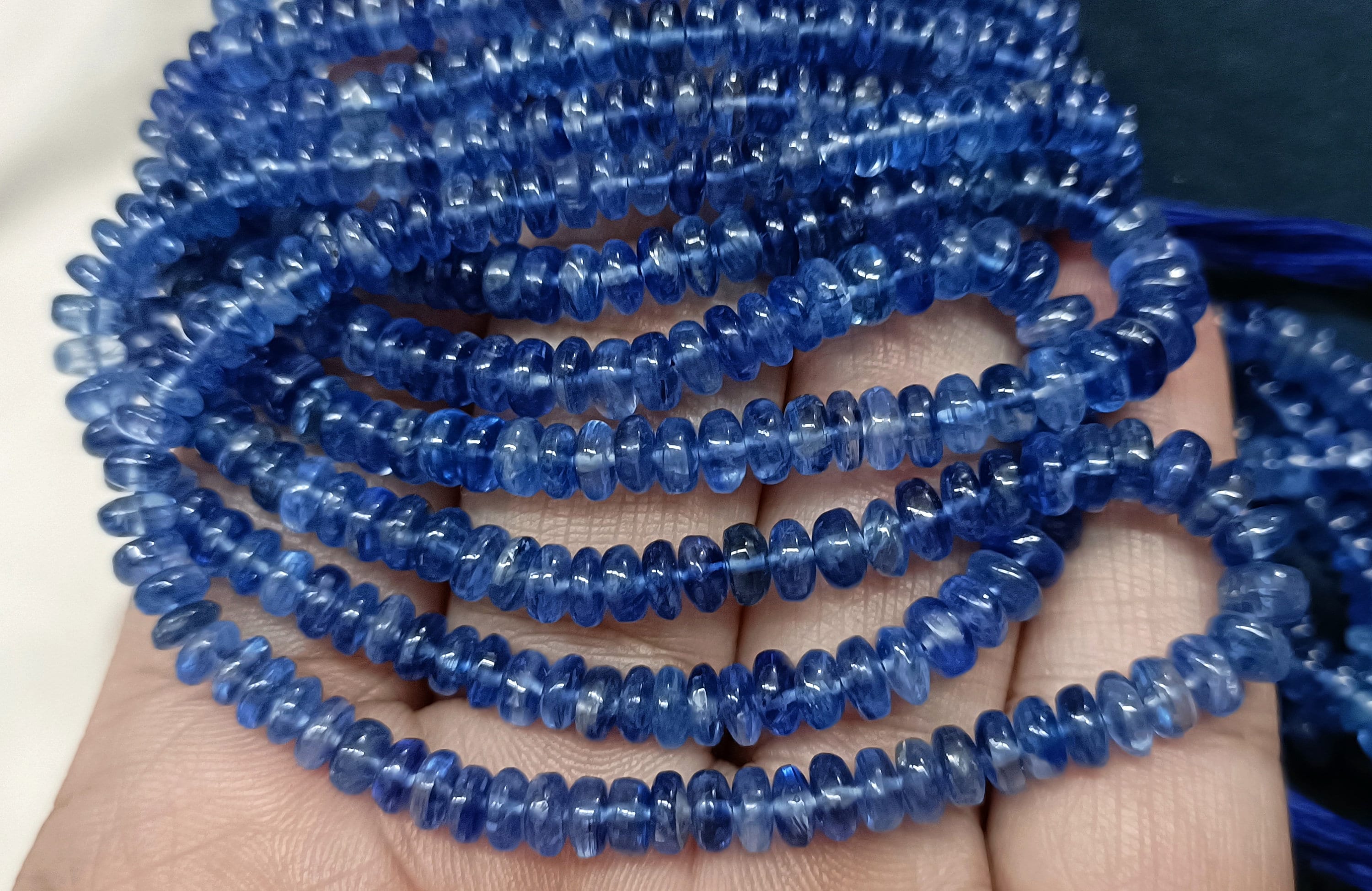 14 Inch Strand, Natural Blue Kyanite Smooth Rondelles,size.3.5-5mm 14 Inch Strand, Natural Blue Kyanite Smooth Rondelles,size.3.5-5mm