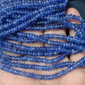 7 Inch Strand, Natural Blue Kyanite Smooth Rondelles,Size.3-4.5mm