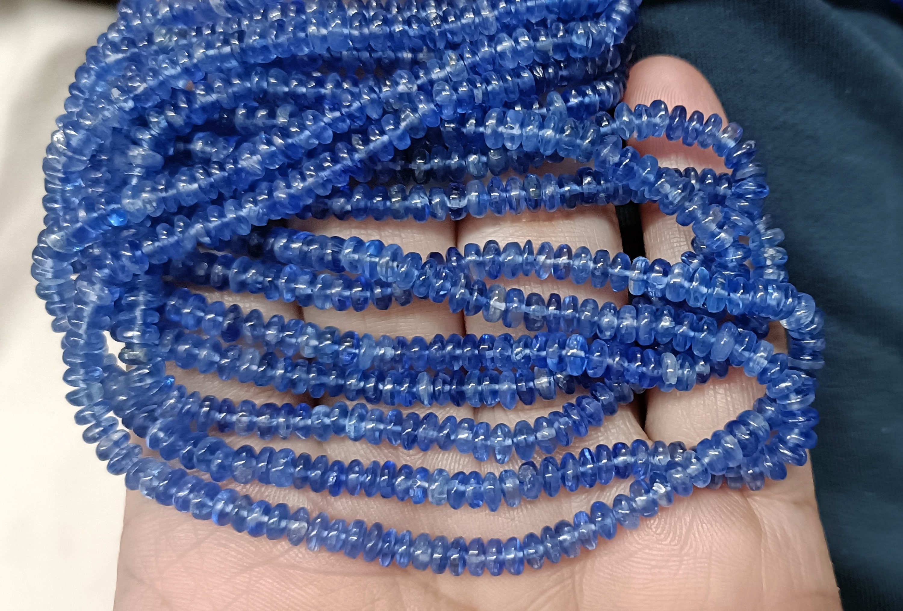 7 Inch Strand, Natural Blue Kyanite Smooth Rondelles,size.3-4.5mm 7 Inch Strand, Natural Blue Kyanite Smooth Rondelles,size.3-4.5mm
