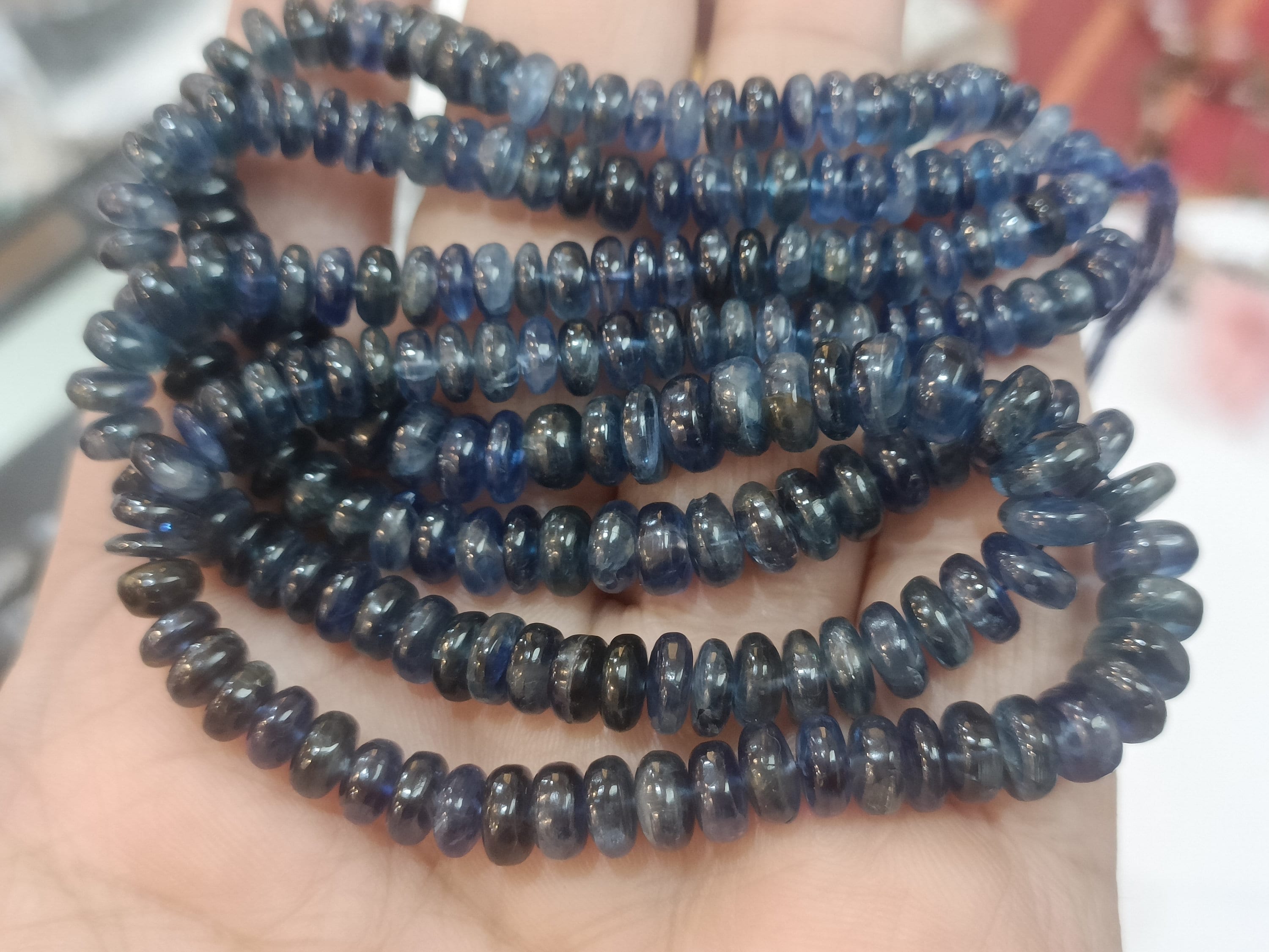 7 Inch Strand, Natural Blue Kyanite Smooth Rondelles,size.5-6mm